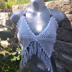 Mesh Triangle Fringe  Top in White